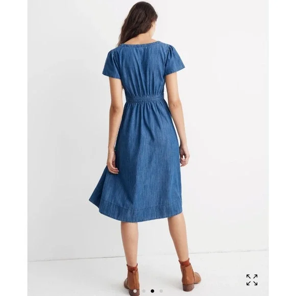 Madewell Midi Shirt Dress 6 Chambray Denim Pleated Cottage Blue Button Western - Picture 4 of 16